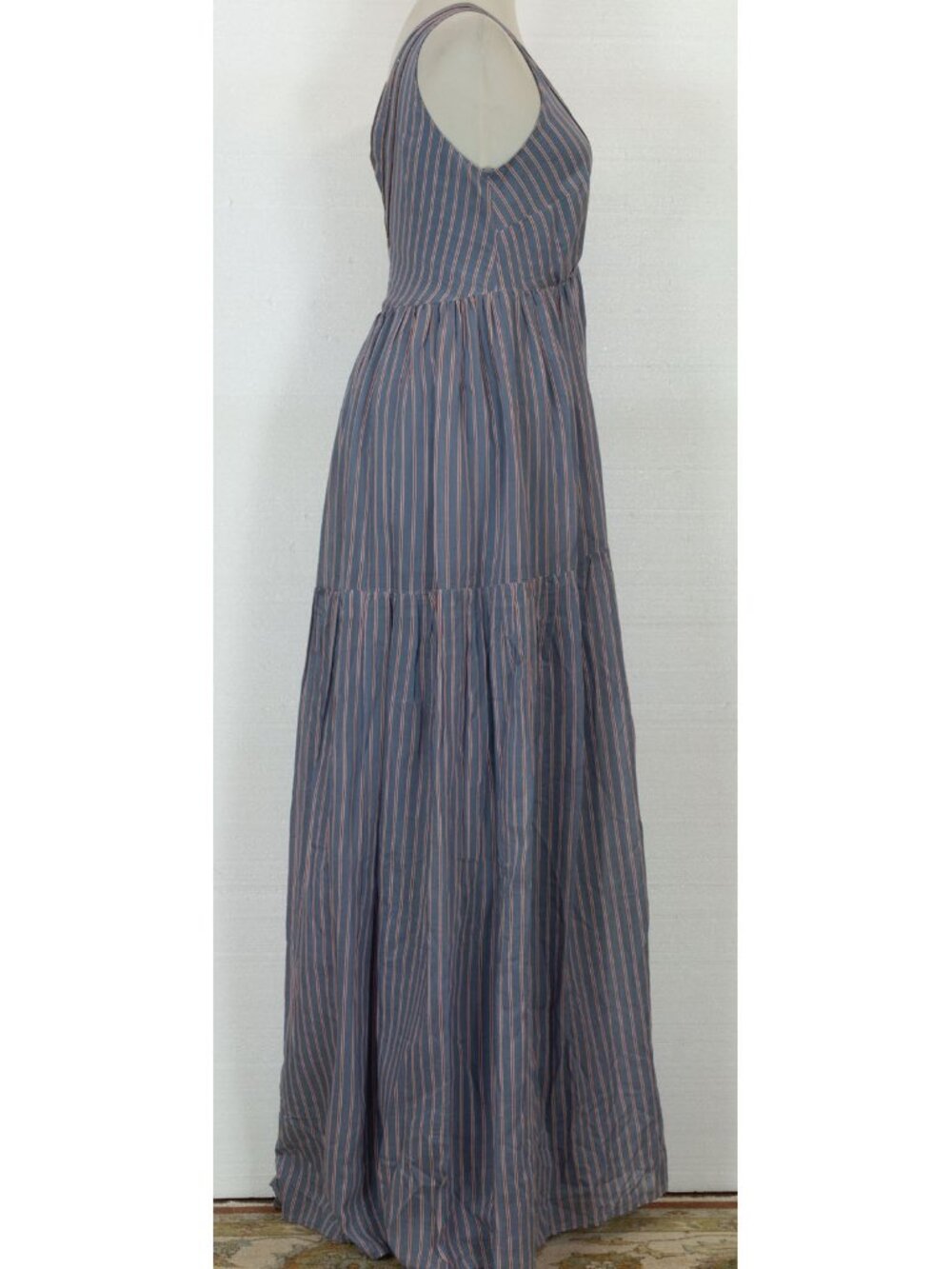 $3895 BRUNELLO CUCINELLI STRIPED COTTON/SILK MAXI DRESS WITH MONILI DETAIL S - Picture 8 of 9
